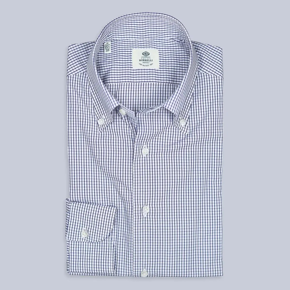 Blue White Checked Button Down Shirt 1