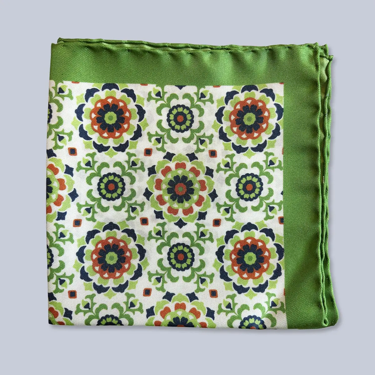 Green Orange Flower Silk Pocket Square 1