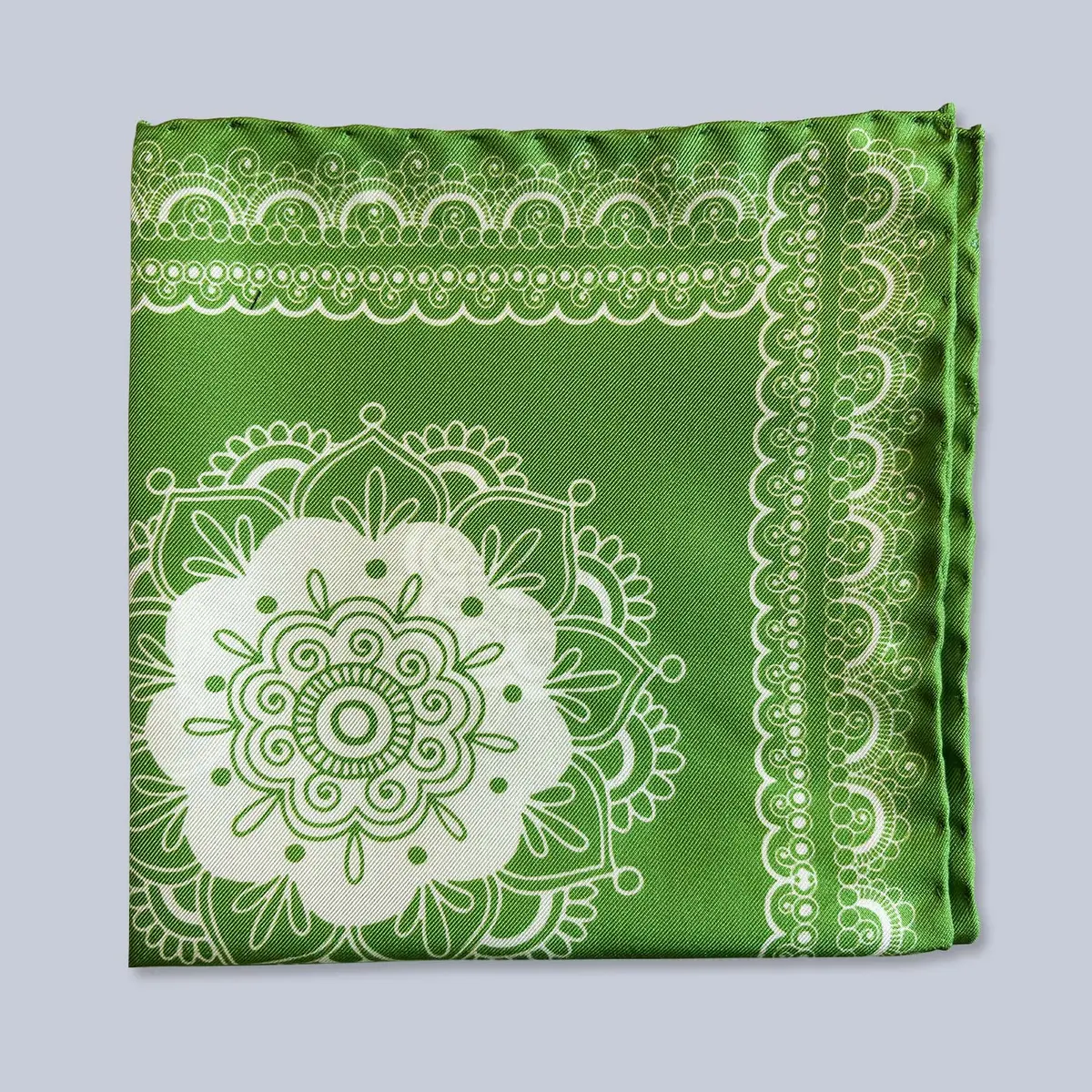 Green White Patterned Silk Pocket Square 1
