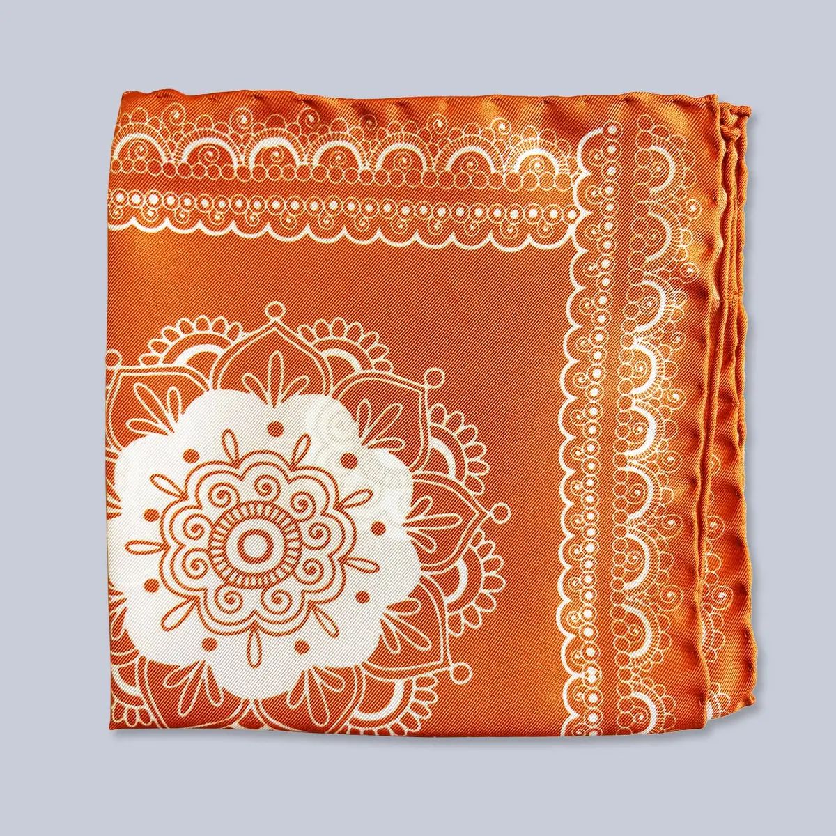 Orange White Patterned Silk Pocket Square 1