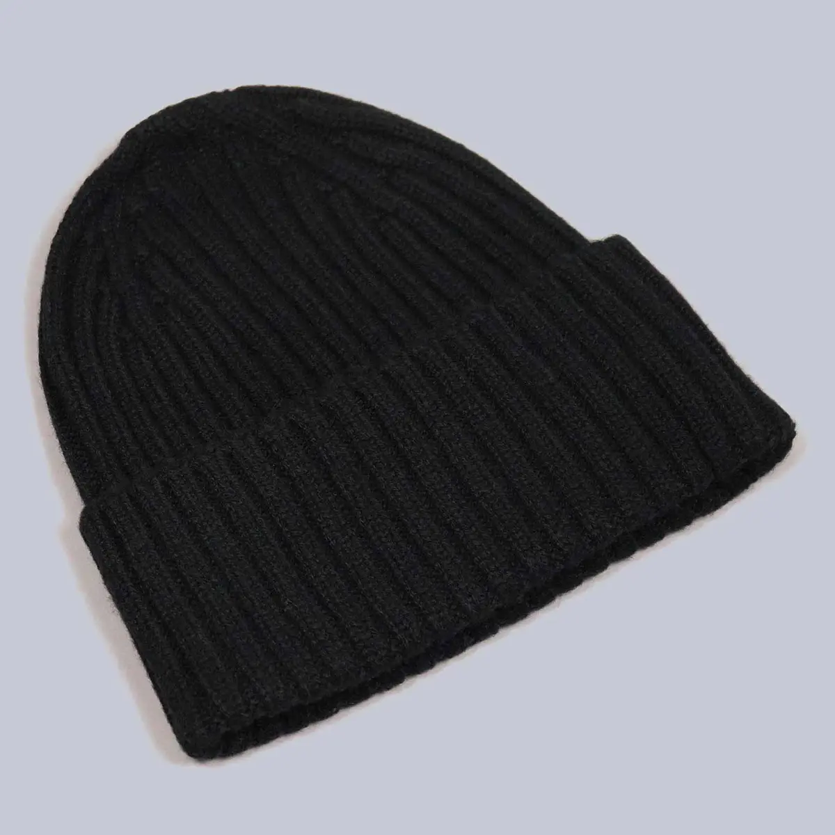 Black Ribbed Cashmere Beanie 1