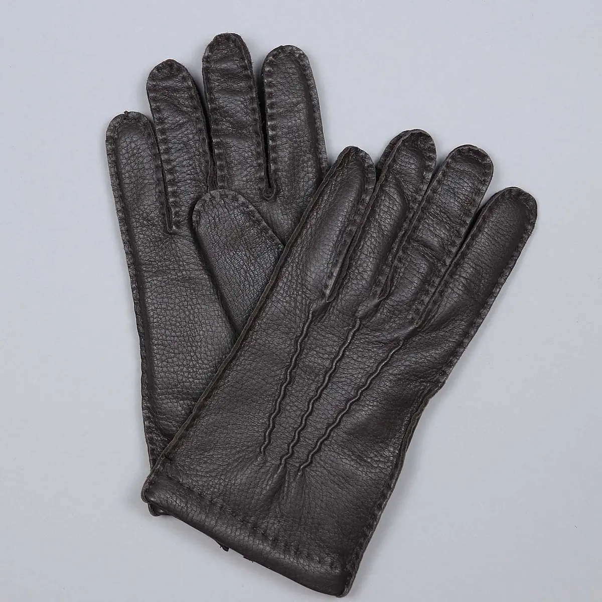 Dark Brown Deer Skin Cashmere Lined Gloves 1