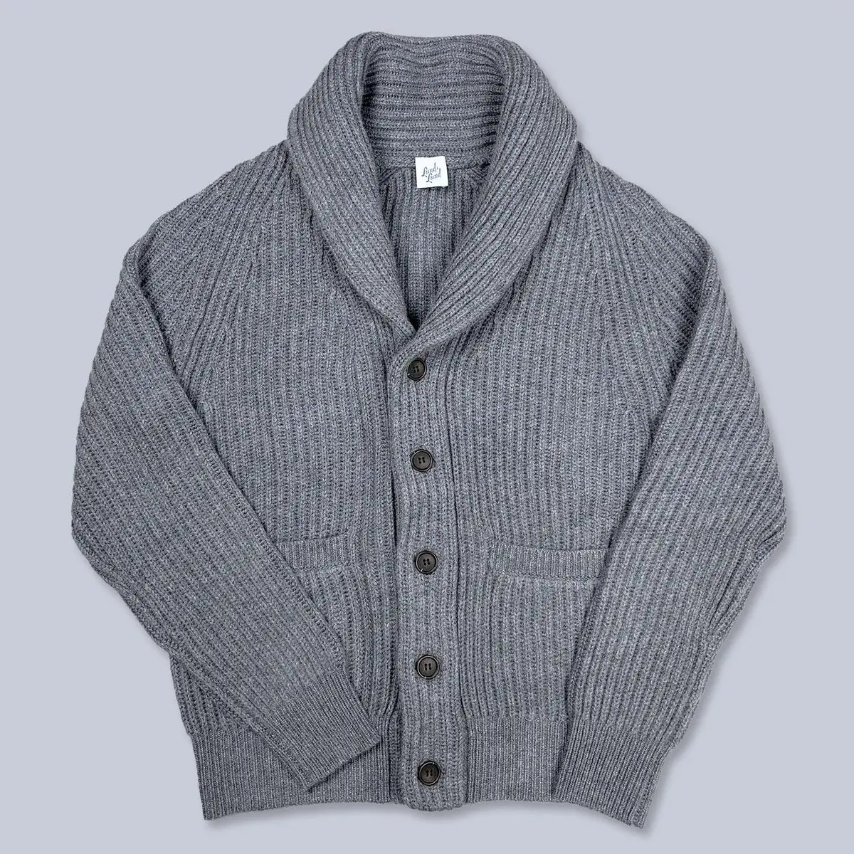 Grey Heavy Knitted Cashmere Shawl Collar Cardigan 1