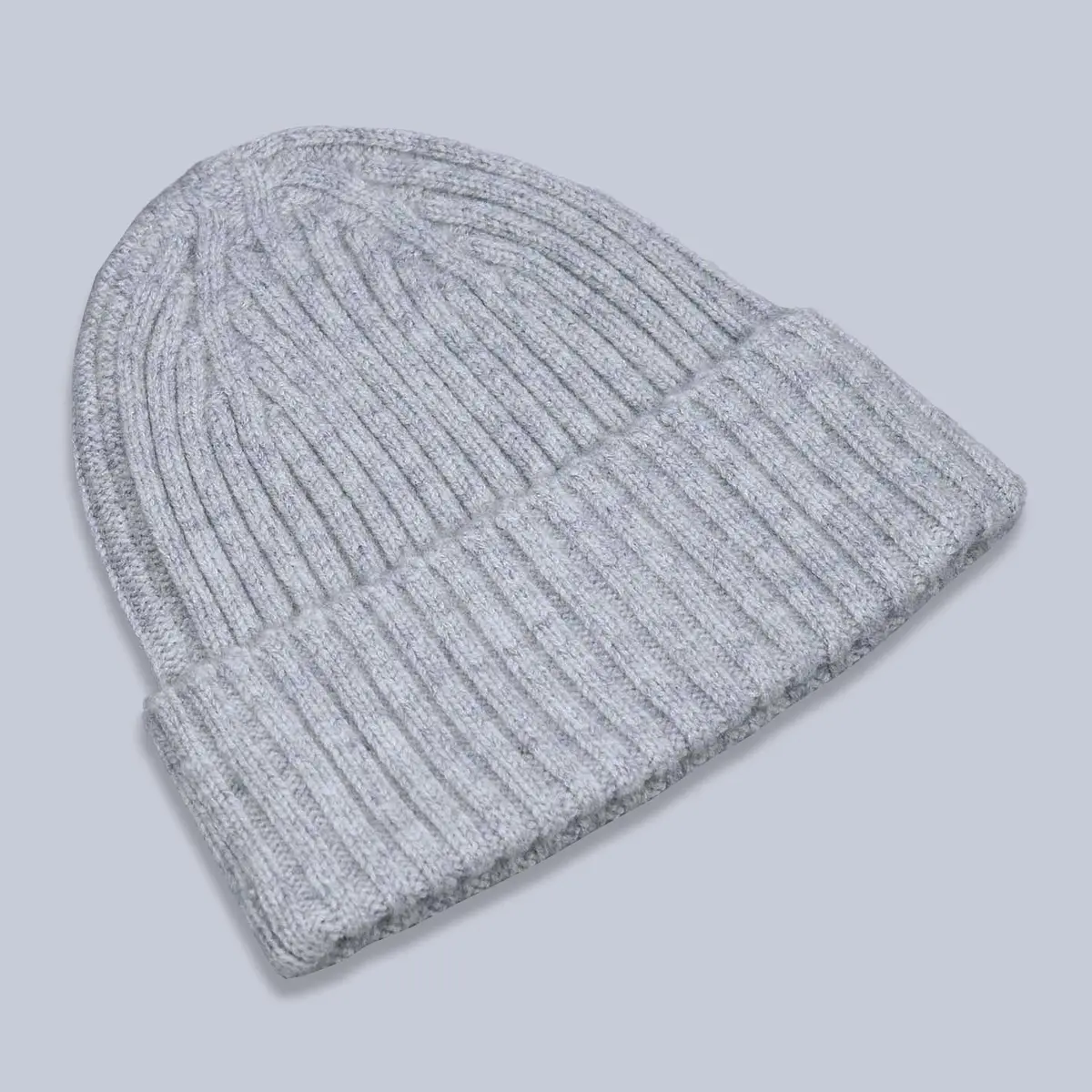 Light Grey Ribbed Cashmere Beanie 1