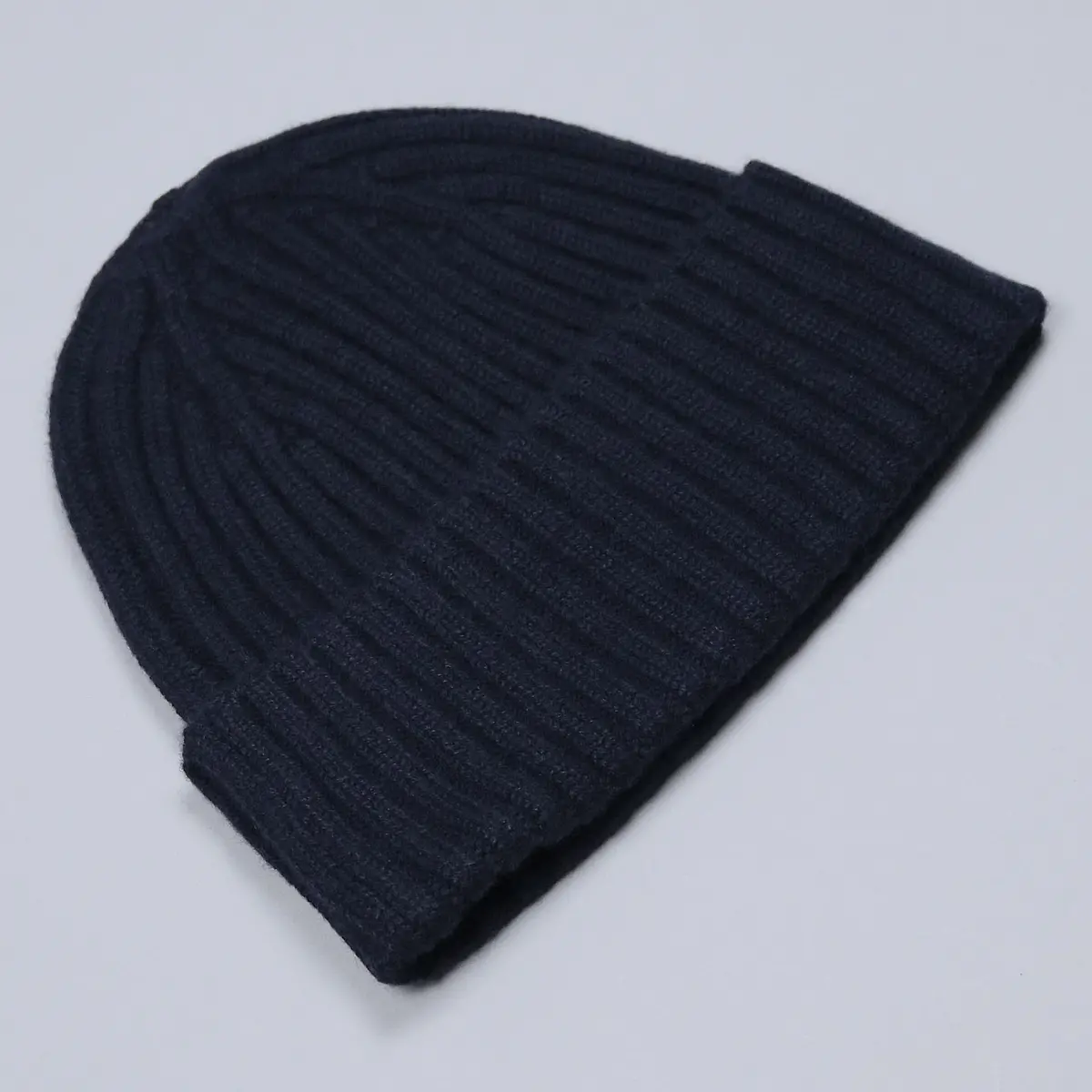Navy Ribbed Cashmere Beanie 1