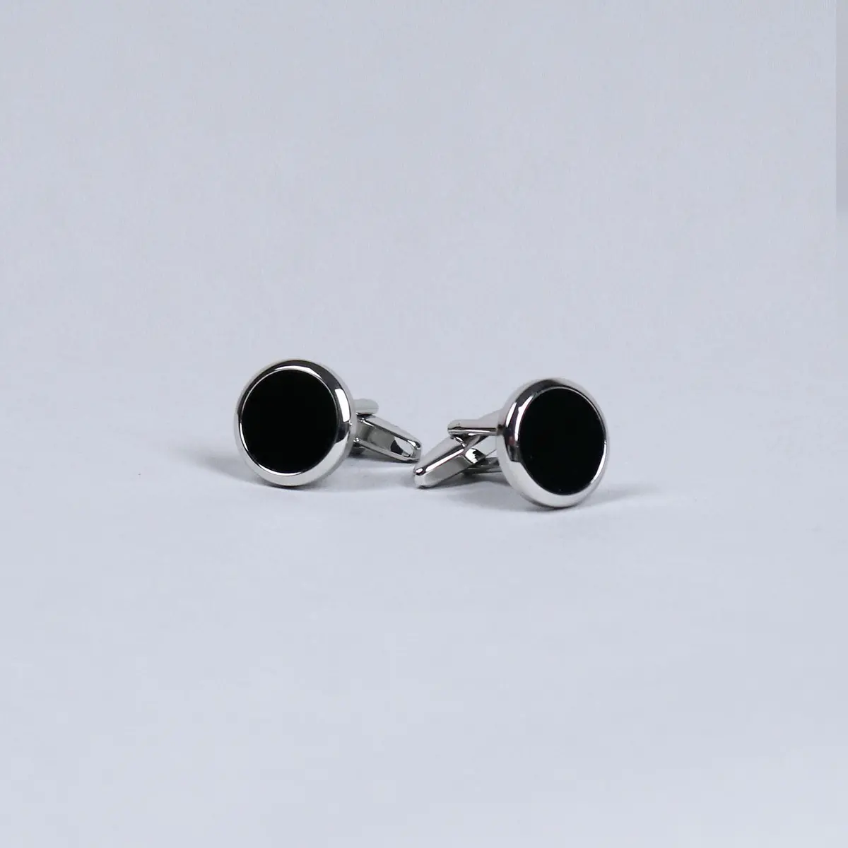 Silver Plated Black Inlay Rounded Cufflinks 1
