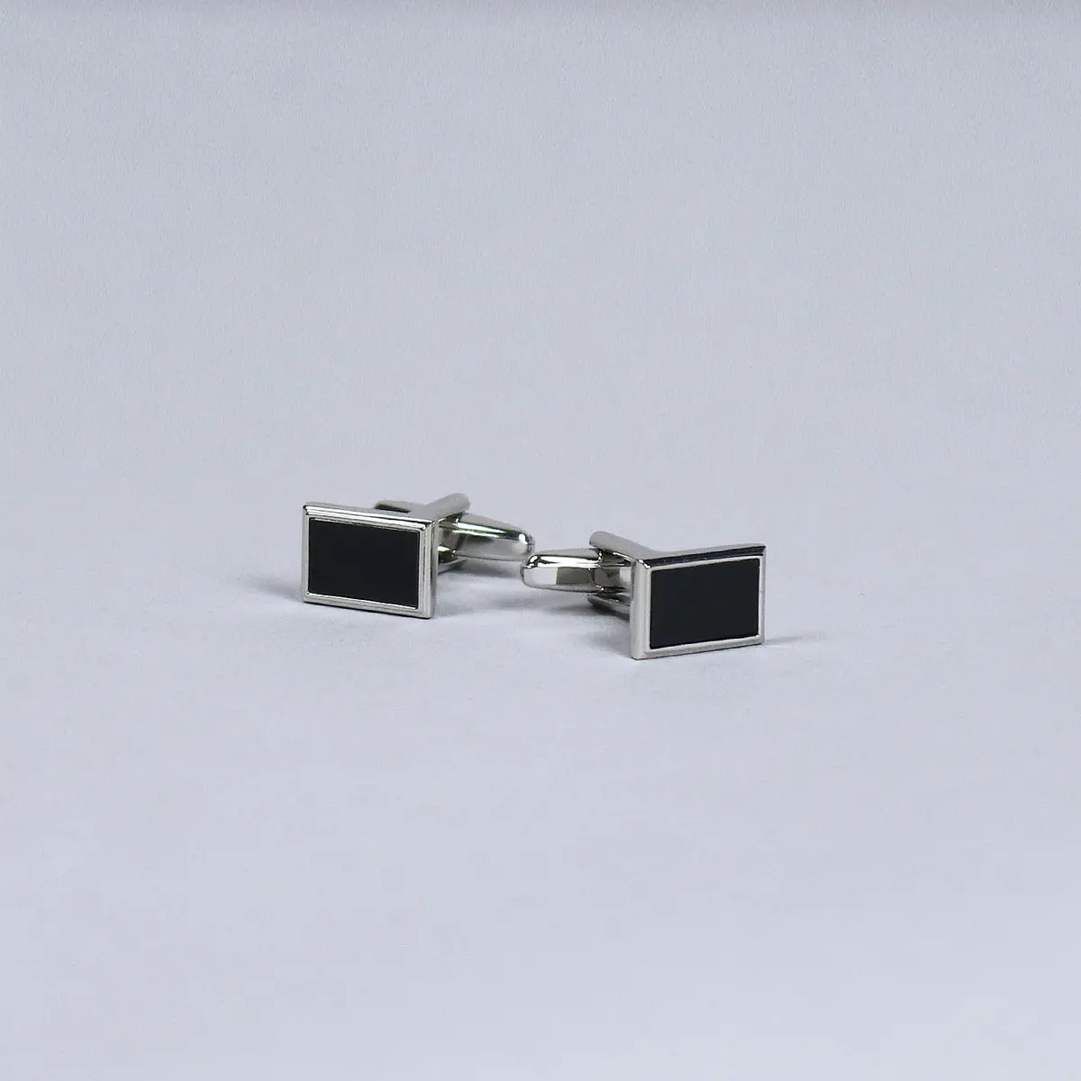 Silver Plated Black Inlay Square Cufflinks 1