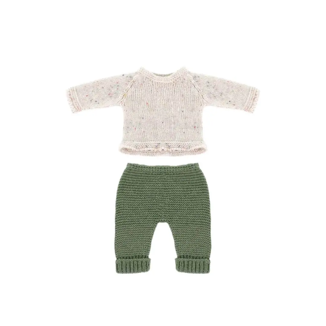 Sweater & Green Pants Set - 12" Knit Doll Outfit 1