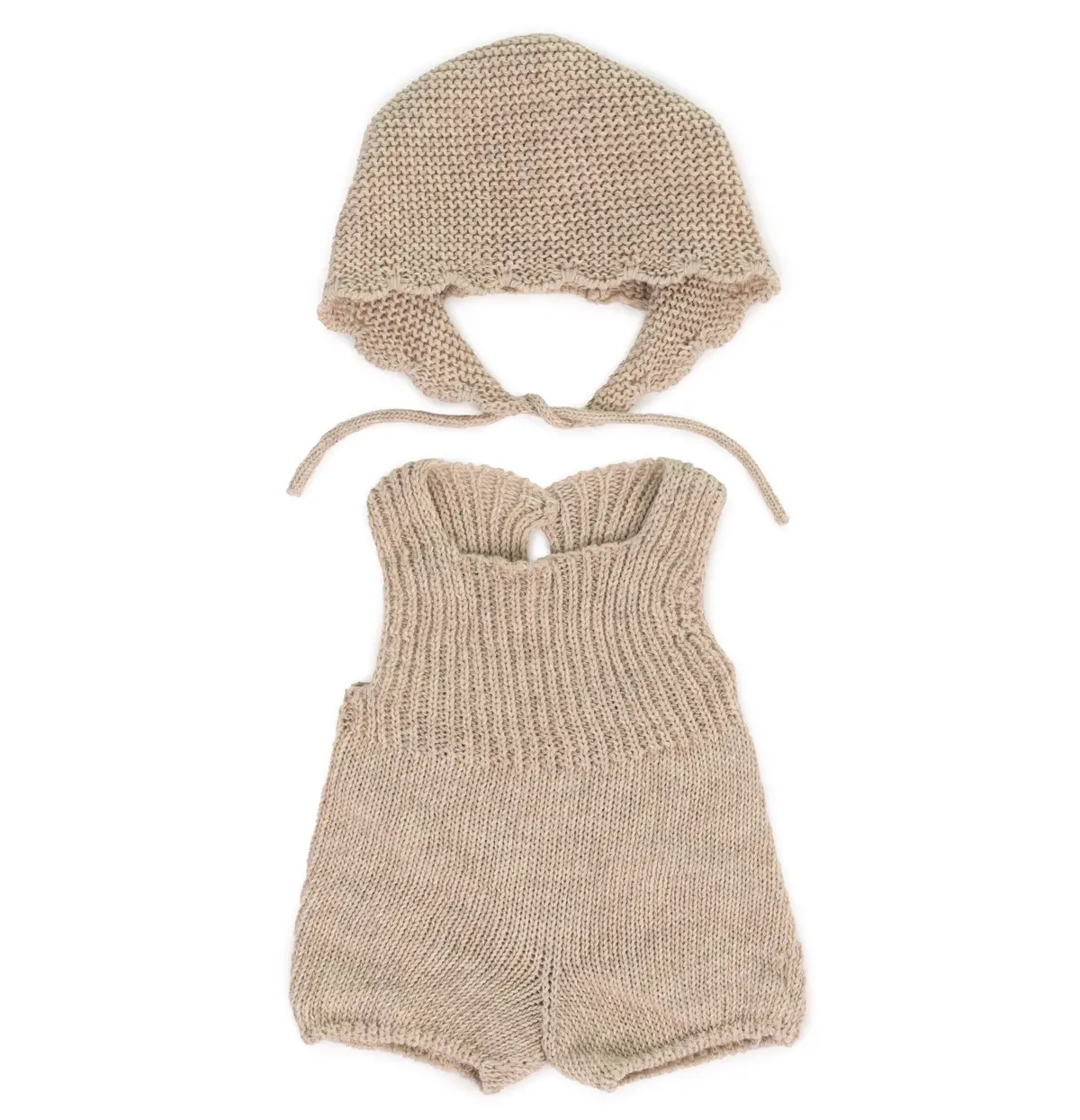 Oatmeal Romper & Bonnet Set - 15" Knit Doll Outfit 1