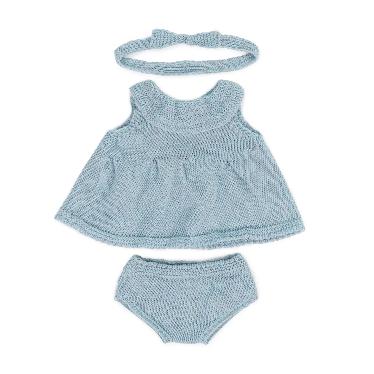 Blue Dress & Headband Set - 15" Knit Doll Outfit 1