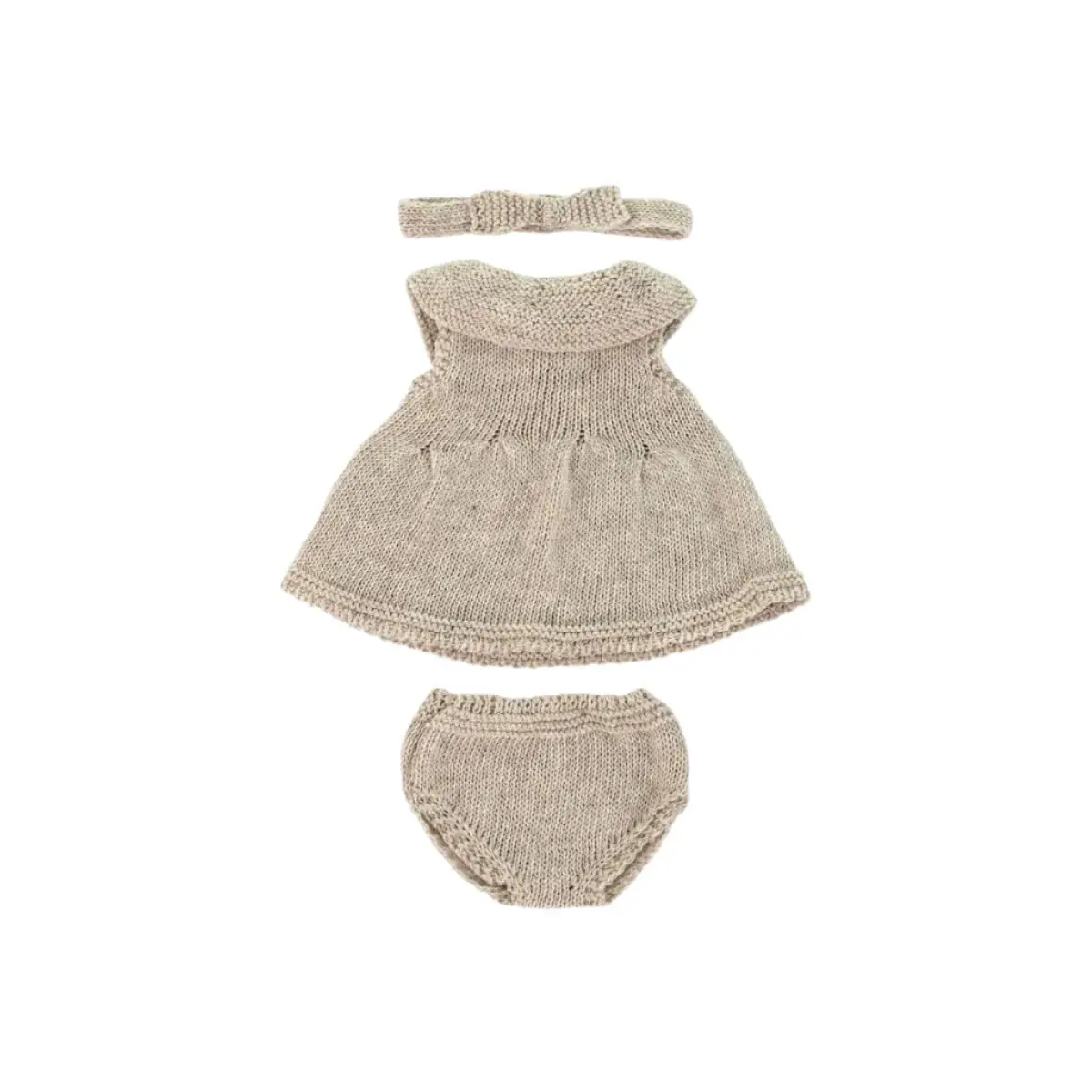 Oatmeal Dress & Headband Set - 12" Knit Doll Outfit 1