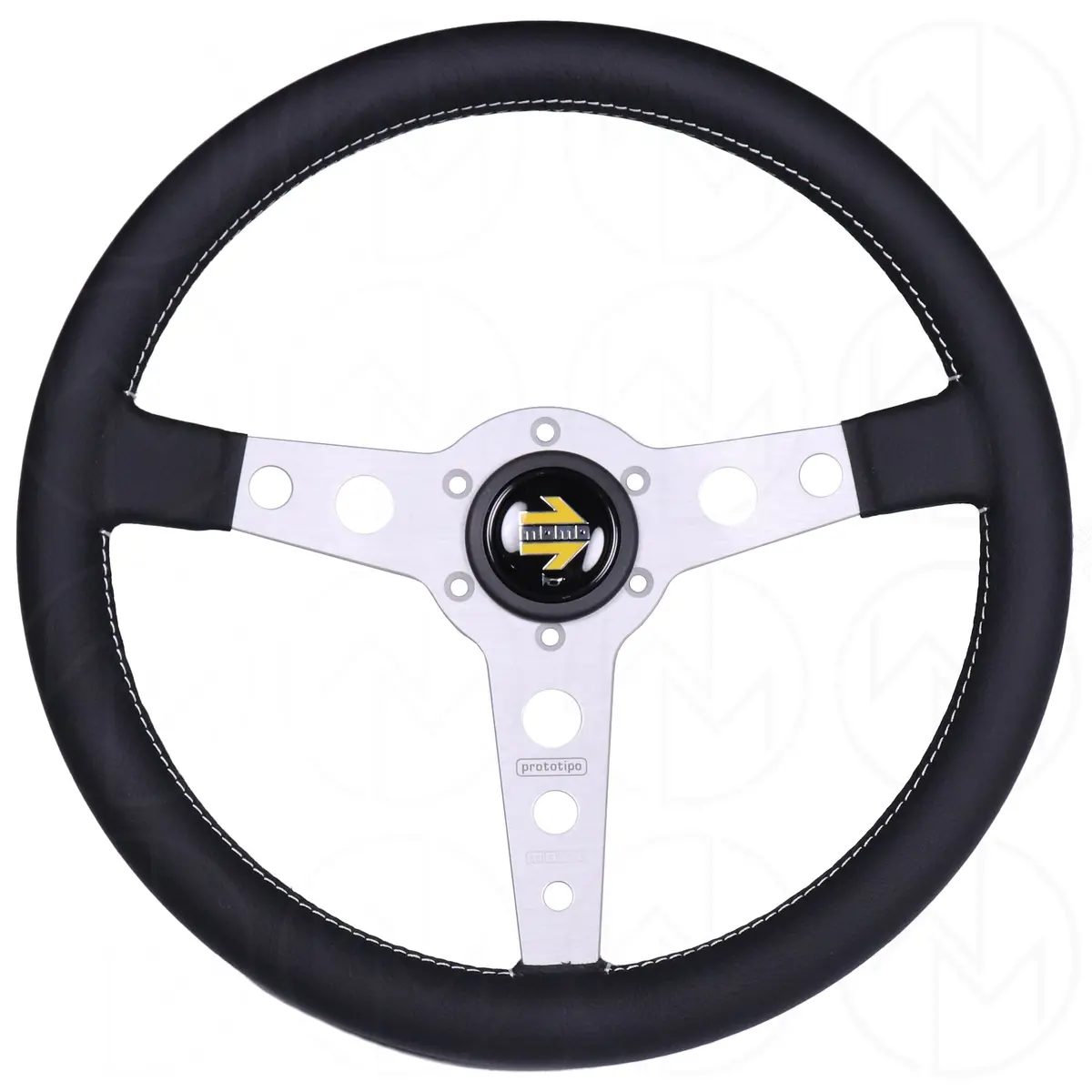 Momo Prototipo Steering Wheel - 350Mm Leather W/Silver Spokes 1