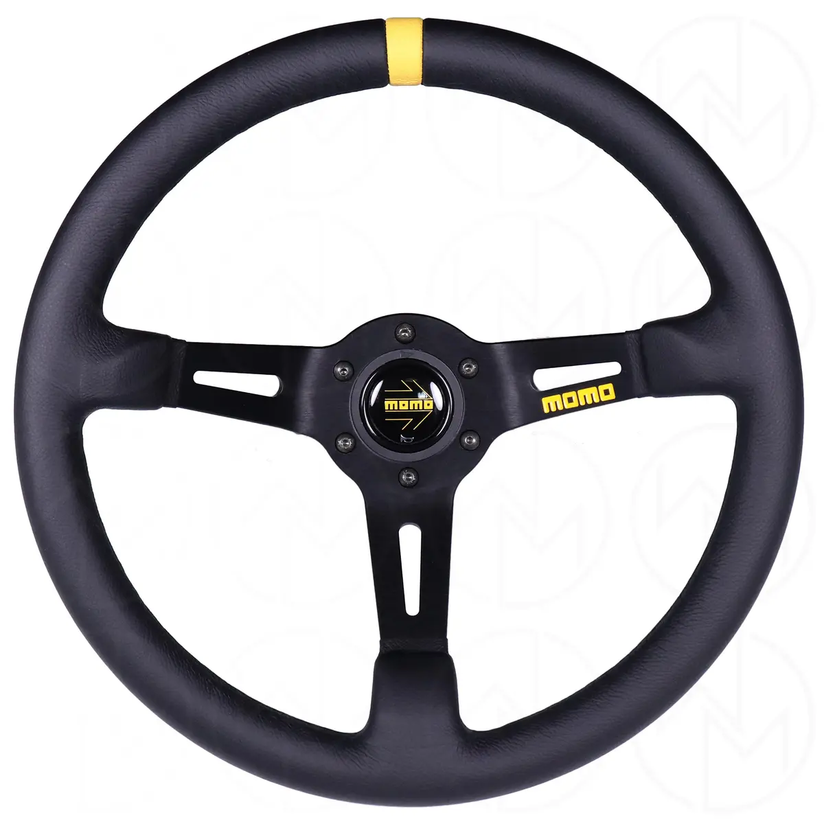 Momo Mod. 08 Steering Wheel - 350Mm Leather W/Yellow Center Stripe 1