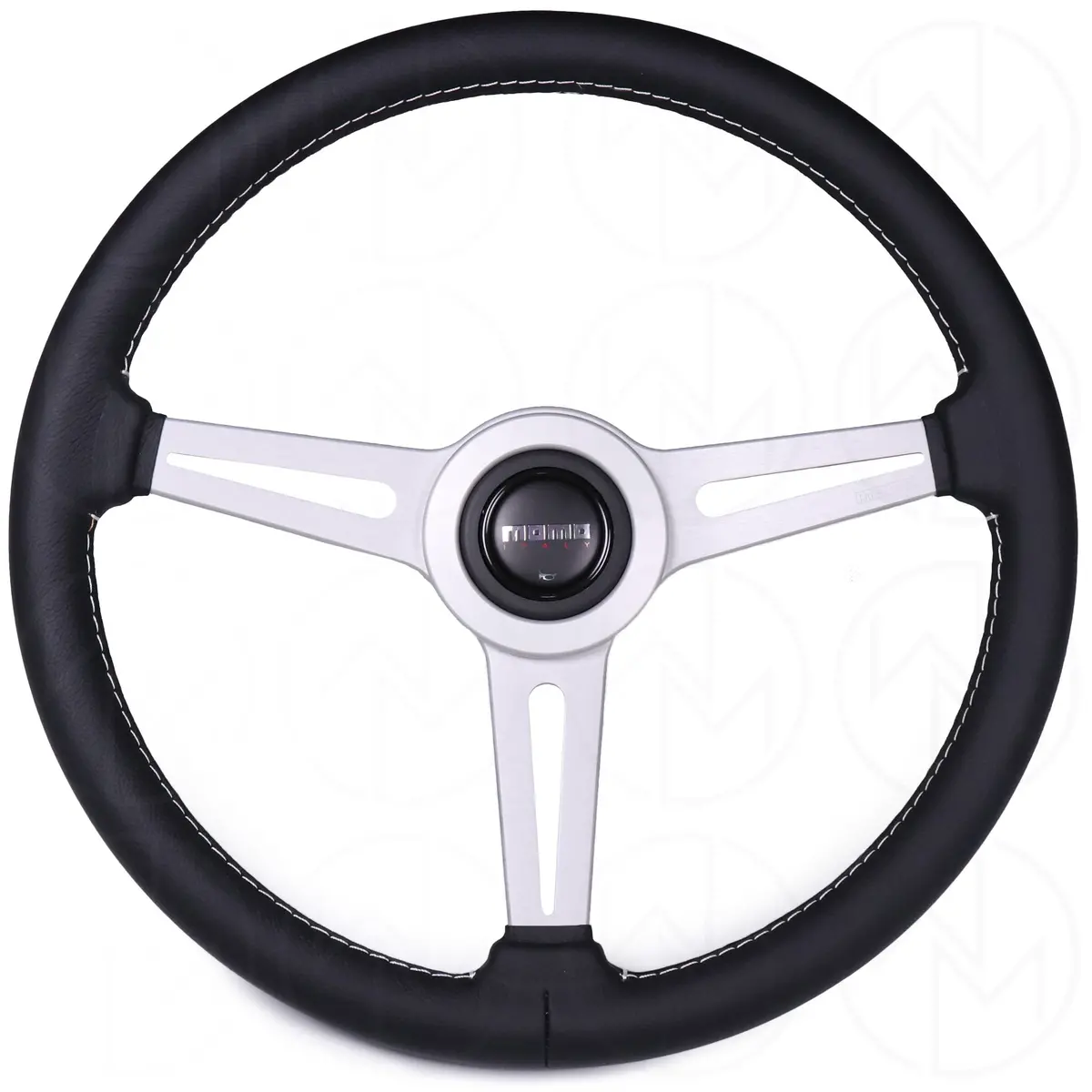 Momo Retro Steering Wheel - 360Mm Leather W/Silver Spokes 1