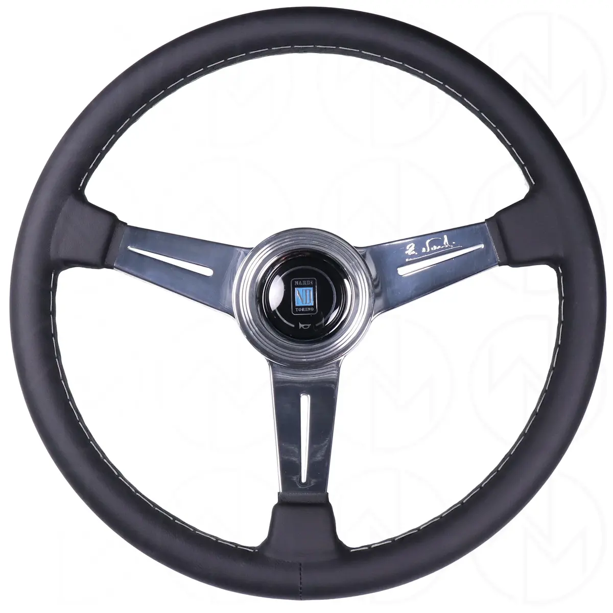Nardi Classic Steering Wheel - 360Mm Leather W/Polished Spokes & Ring And Grey Stitch 1