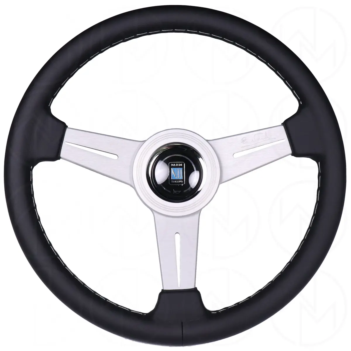 Nardi Classic Steering Wheel - 360Mm Leather W/Silver Spoke & Ring And Grey Stitch 1