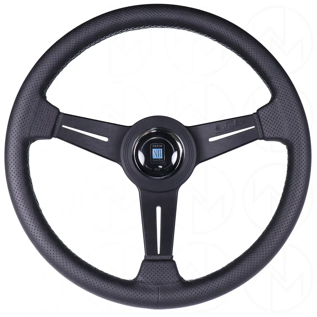 Nardi Classic Steering Wheel - 340Mm Perforated Leather W/Black Spoke & Ring And Grey Stitch 1