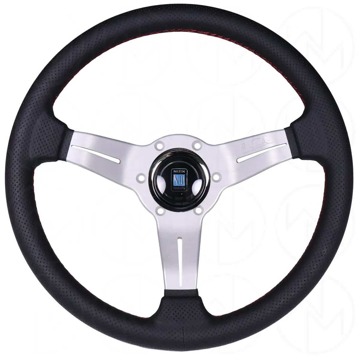Nardi Sport Rally Deep Corn Steering Wheel - 330Mm Perforated Leather W/Silver Spokes And Red Stitch 1