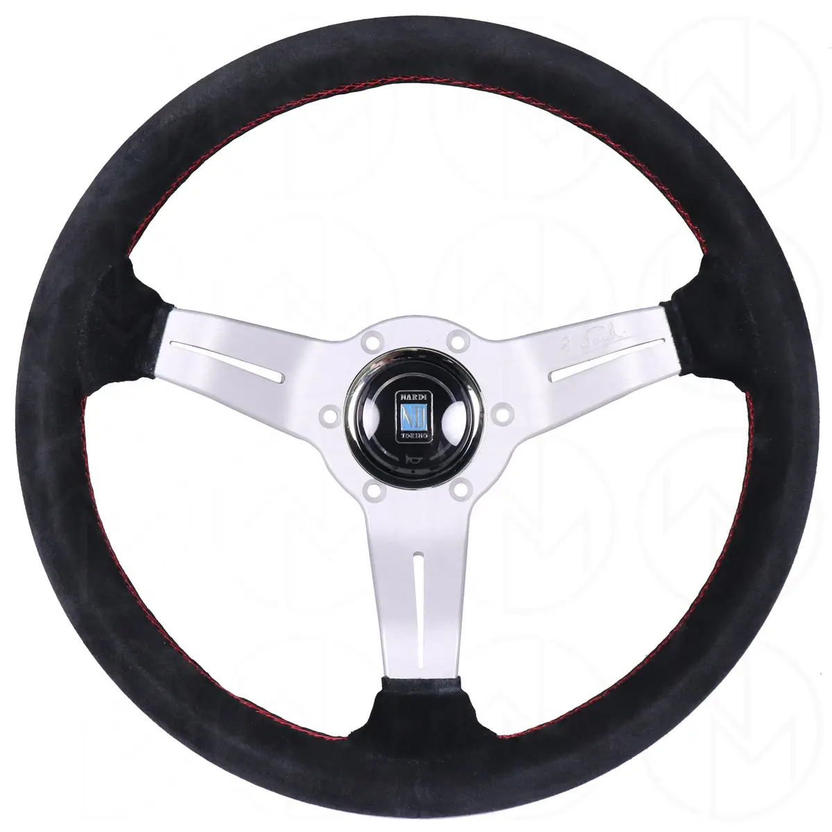 Nardi Sport Rally Deep Corn Steering Wheel - 330Mm Suede W/Silver Spokes And Red Stitch 1