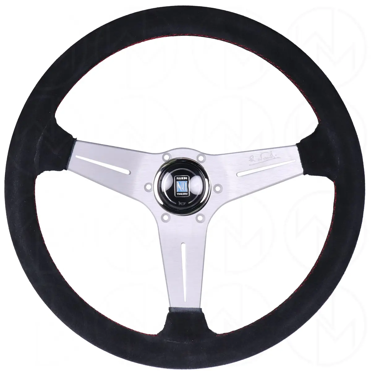 Nardi Sport Rally Deep Corn Steering Wheel - 350Mm Suede W/Silver Spokes And Red Stitch 1