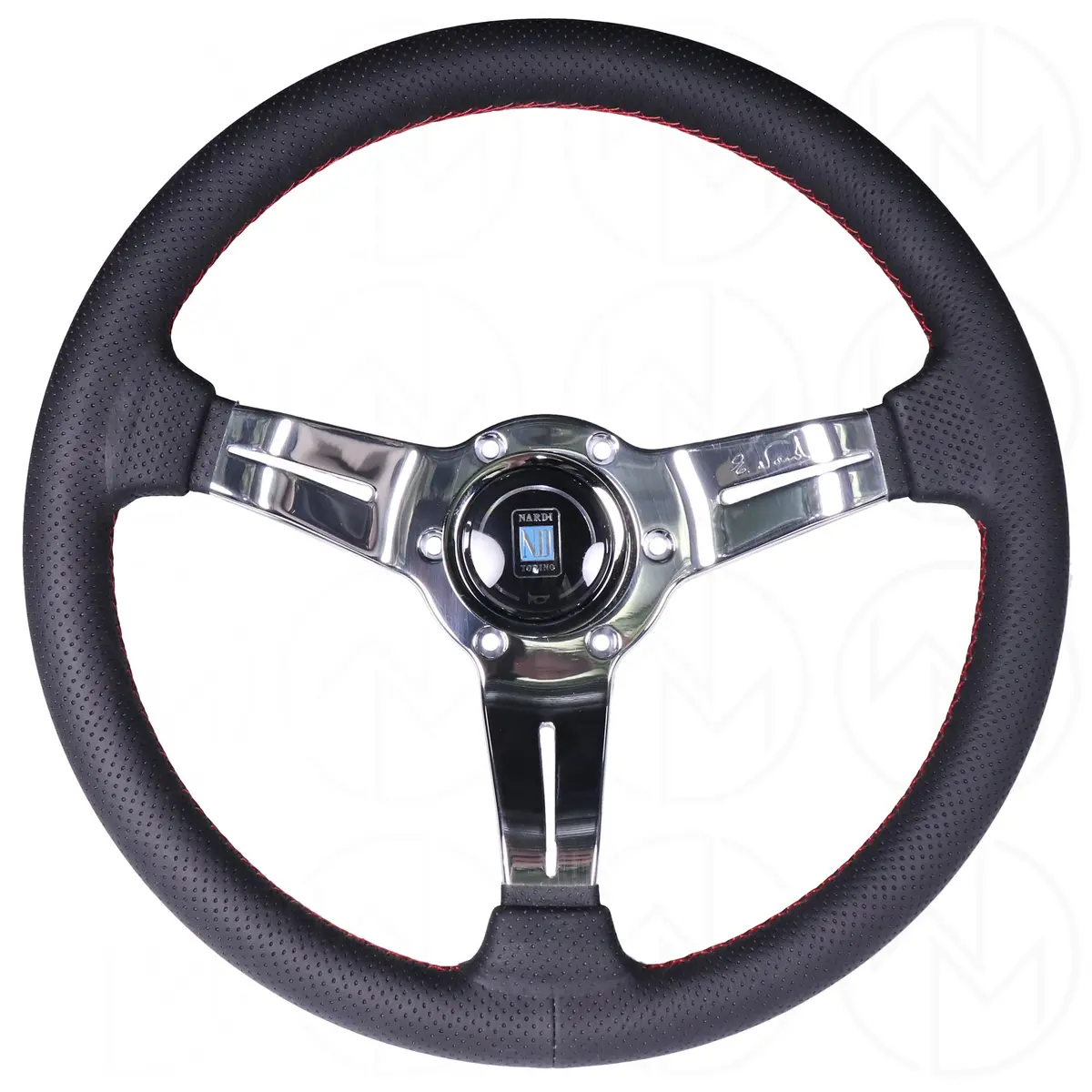 Nardi Deep Corn Steering Wheel - 330Mm Perforated W/ Polished Spokes & Red Stitch 1