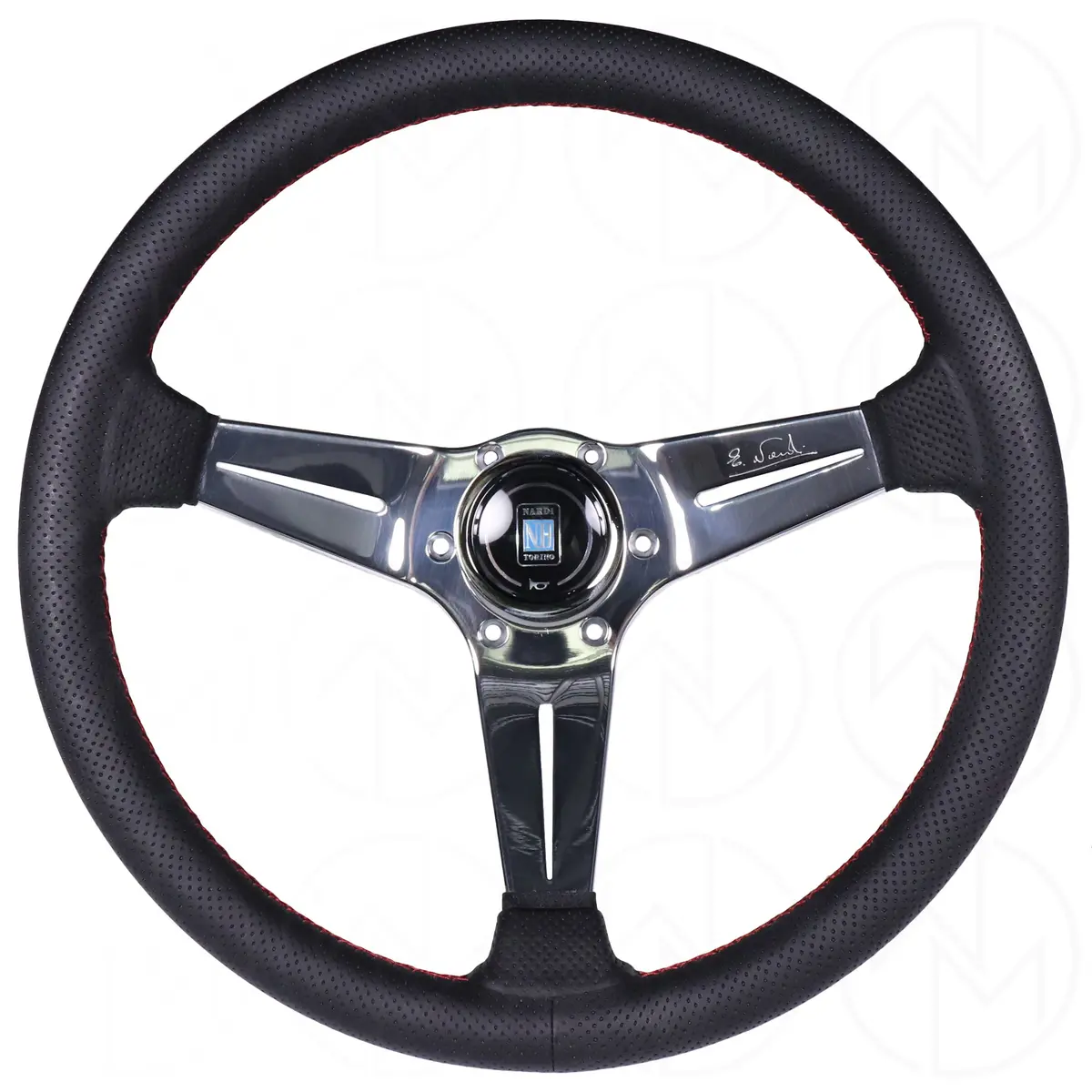 Nardi Deep Corn Steering Wheel - 350Mm Perforated W/ Polished Spokes & Red Stitch 1