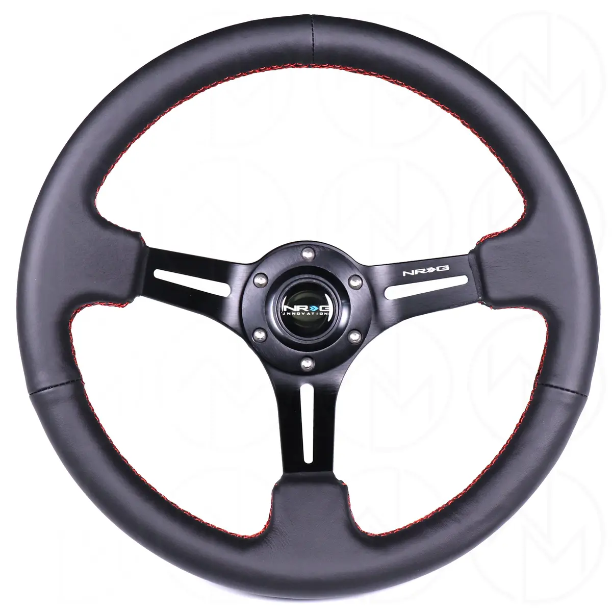 Nrg Sports Steering Wheel - 350Mm Leather W/Slotted Spokes & Red Stitch 1