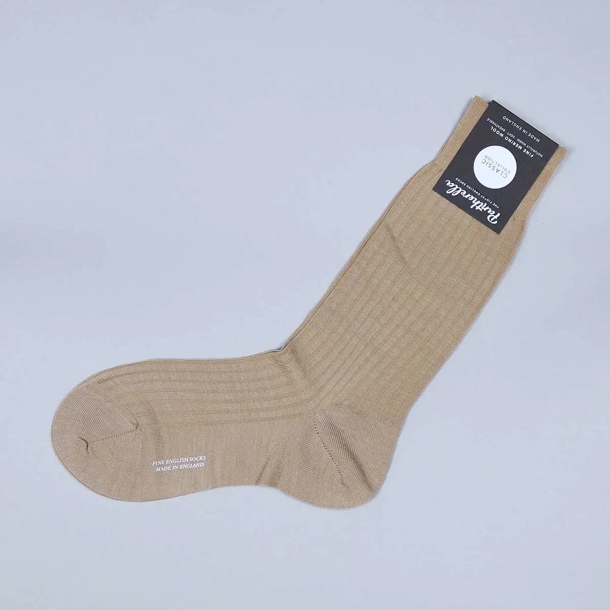Dark Beige Ribbed Merino Wool Ankle Length Socks 1