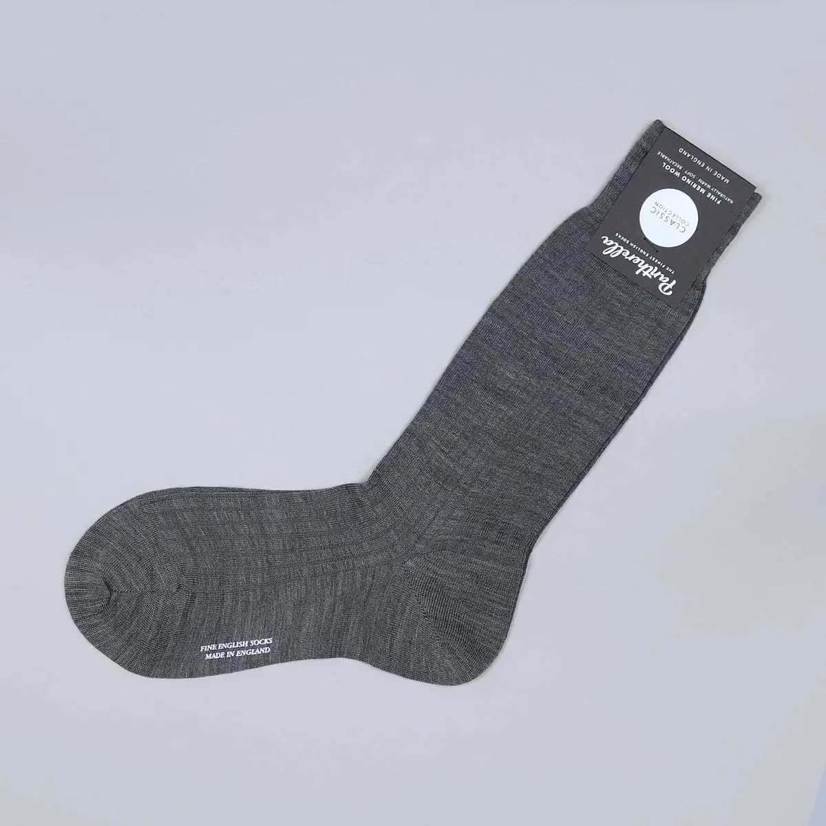 Mid Grey Ribbed Merino Wool Ankle Length Socks 1