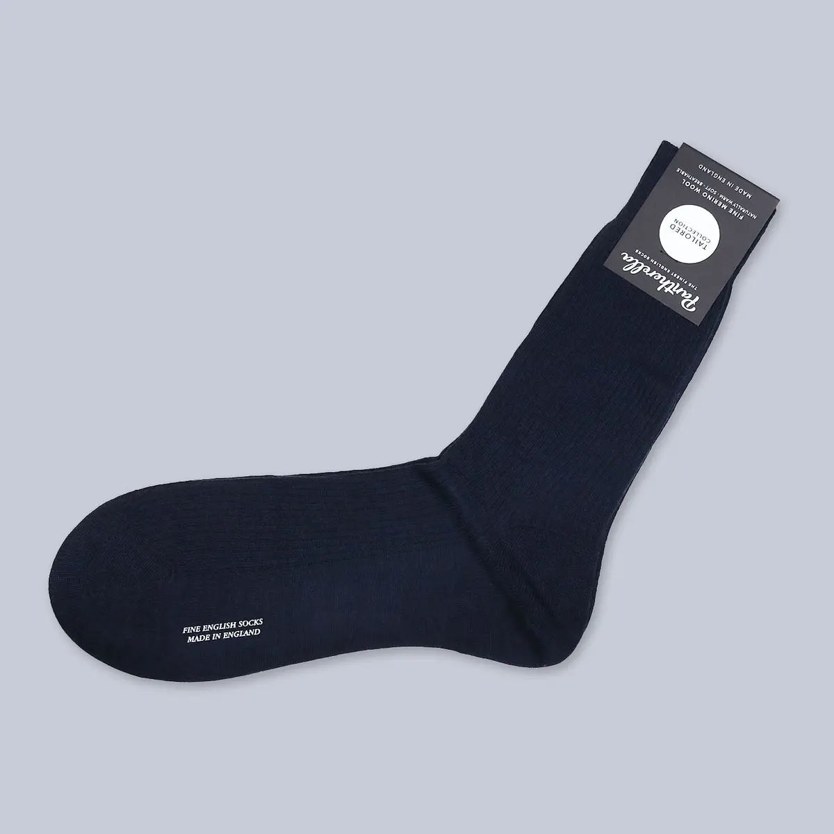 Navy Ribbed Merino Wool Ankle Length Socks 1