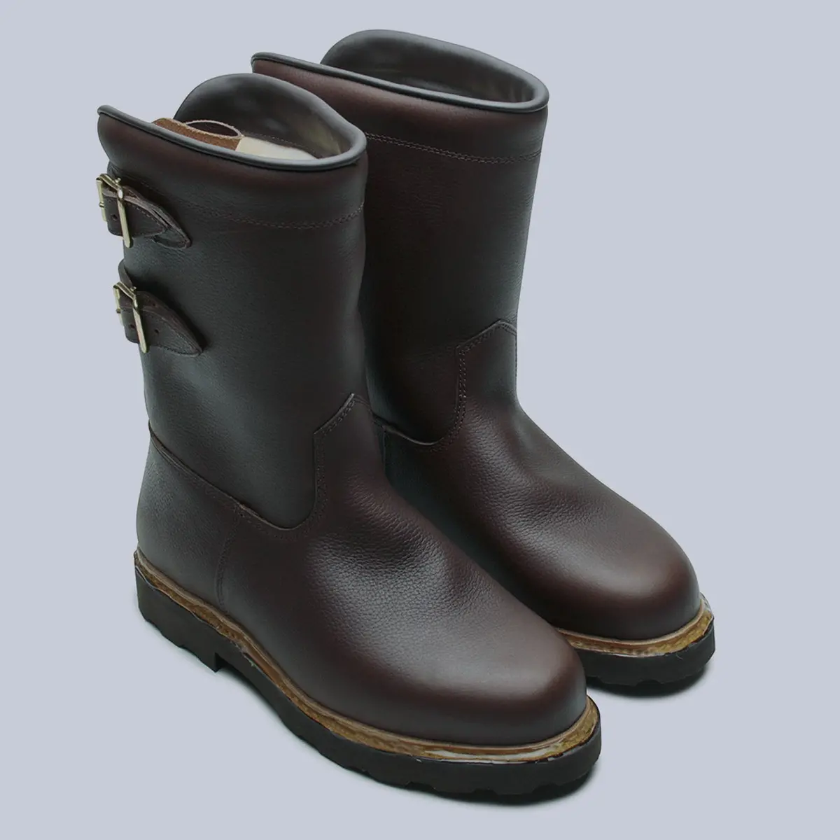 Brown Leather Sanglier Sheepskin Boots 1