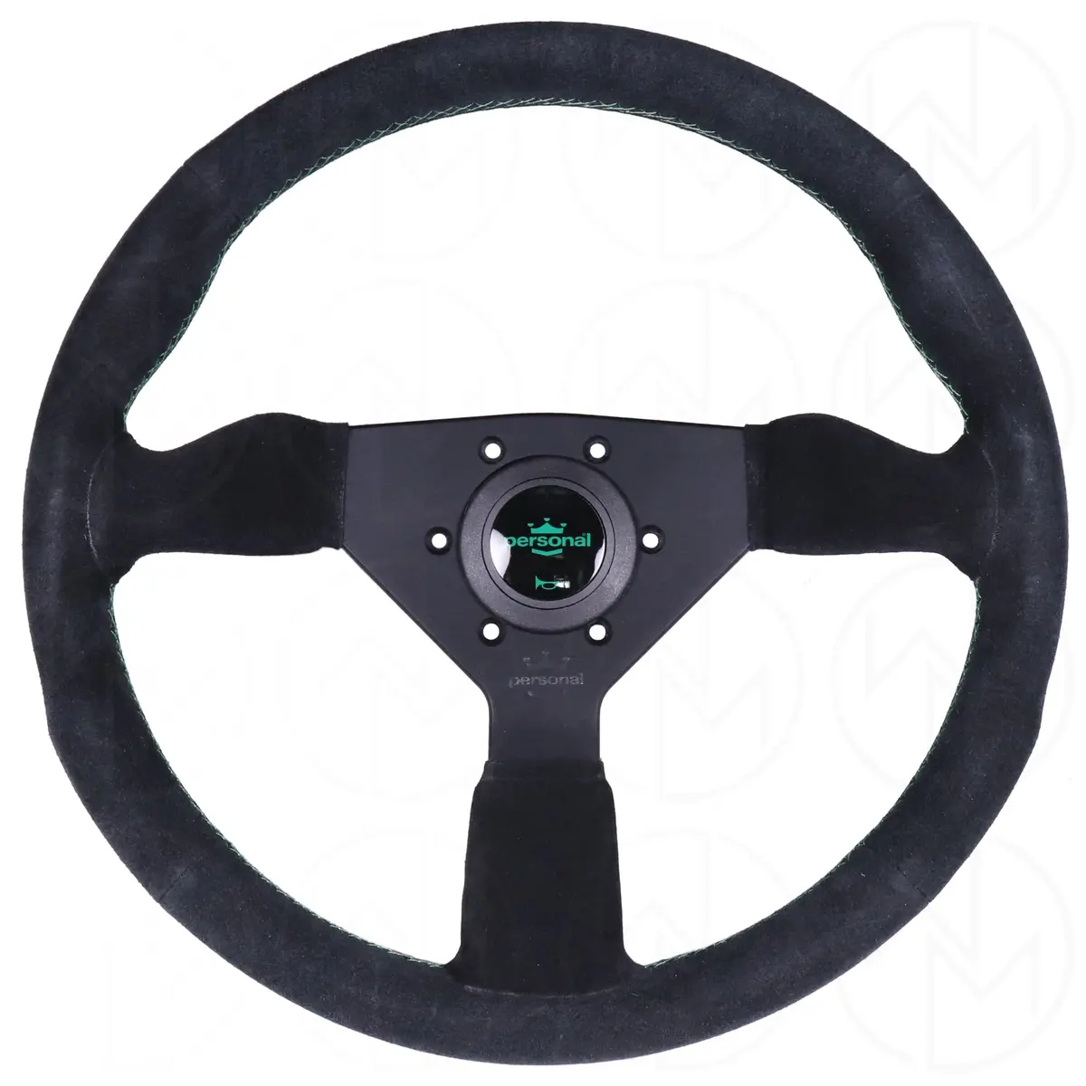 Personal Grinta Steering Wheel - 350Mm Suede W/Green Stitch 1
