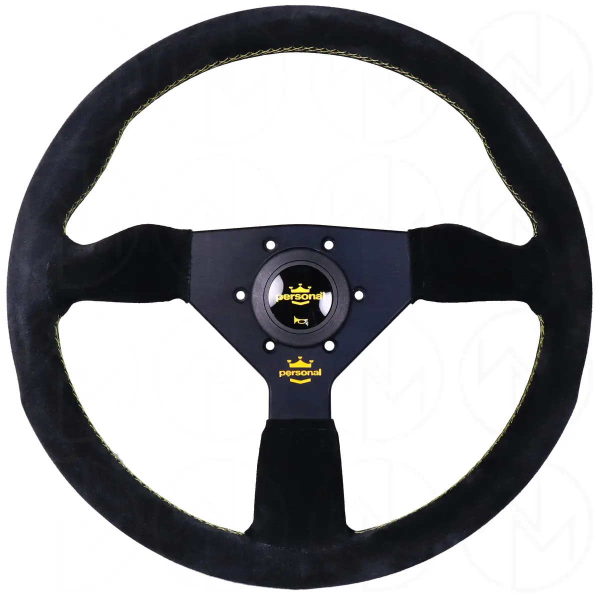 Personal Grinta Steering Wheel - 350Mm Suede W/Yellow Stitch & Logo 1