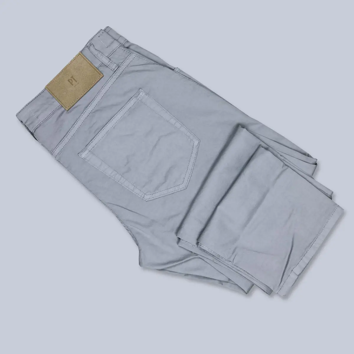 Grey Washed Cotton Silk 5-Pocket Trousers 1