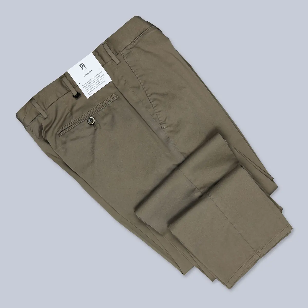 Taupe Cotton Silk Slim Fit Trousers 1