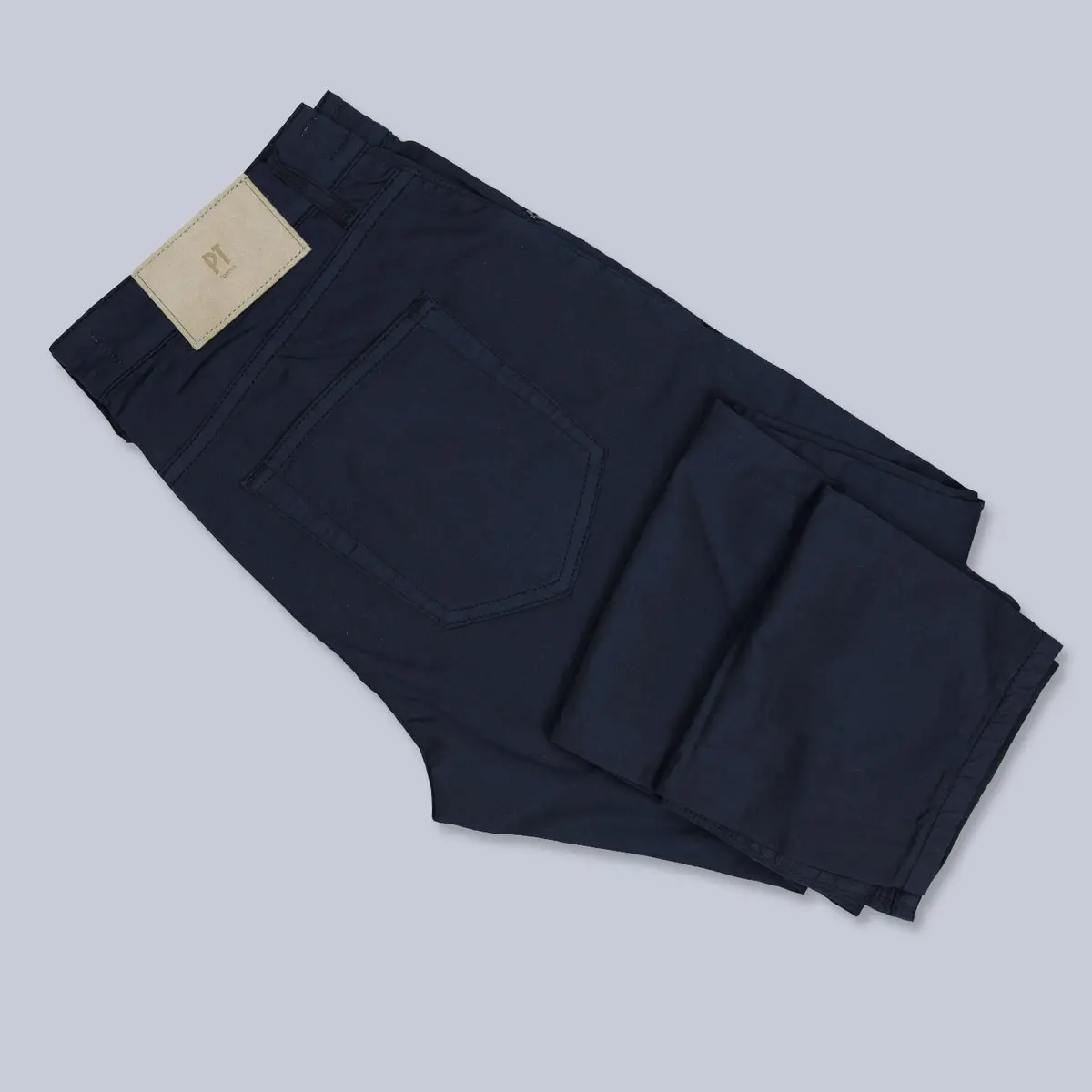 Navy Washed Cotton Silk 5-Pocket Trousers 1