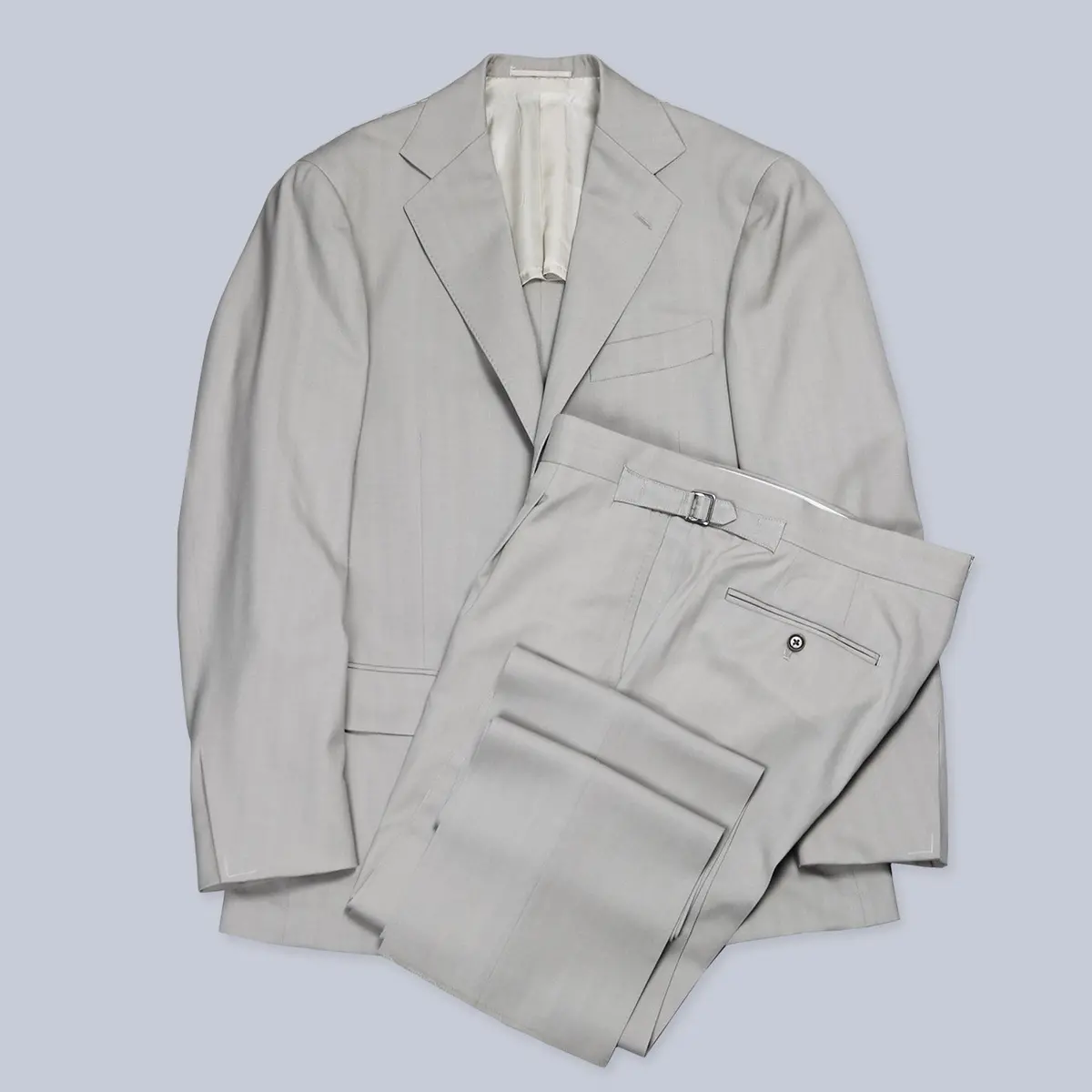 Beige Herringbone Wool Suit 1