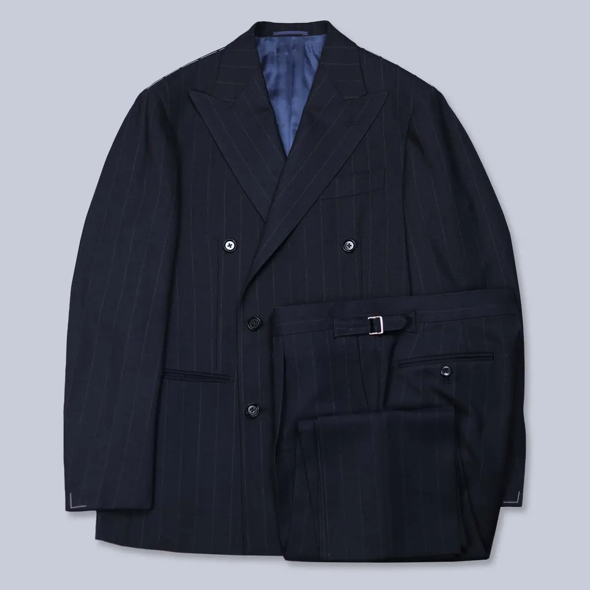 Navy Chalk Stripe Double-Breasted Fresco Wool Suit 1