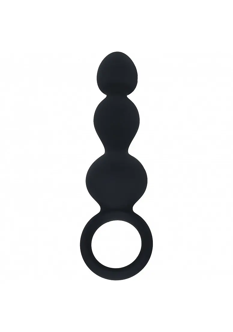 Levelz - Beaded Silicone Anal Probe With Loop - Black 1