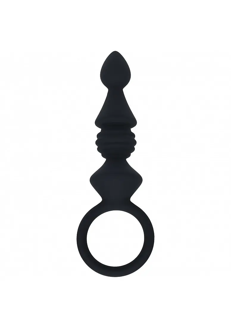 Levelz - Ribbed Silicone Anal Probe With Loop - Black 1