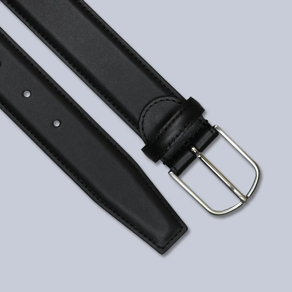 Black Leather Silver Buckle 35Mm Belt 1