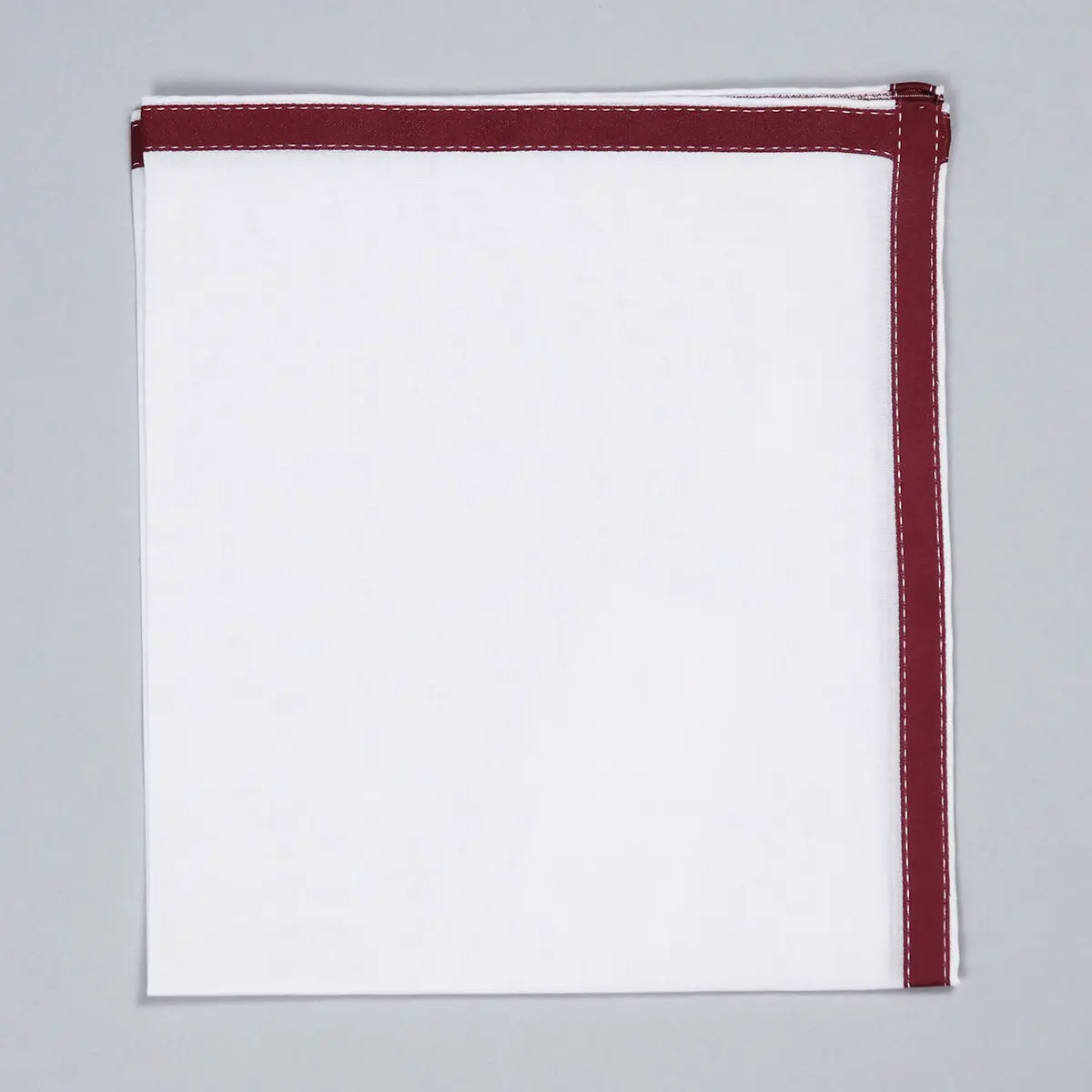Burgundy On White Cotton Pocket Square 1