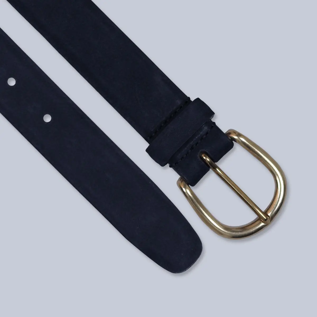 Navy Suede Brass Buckle Belt 1