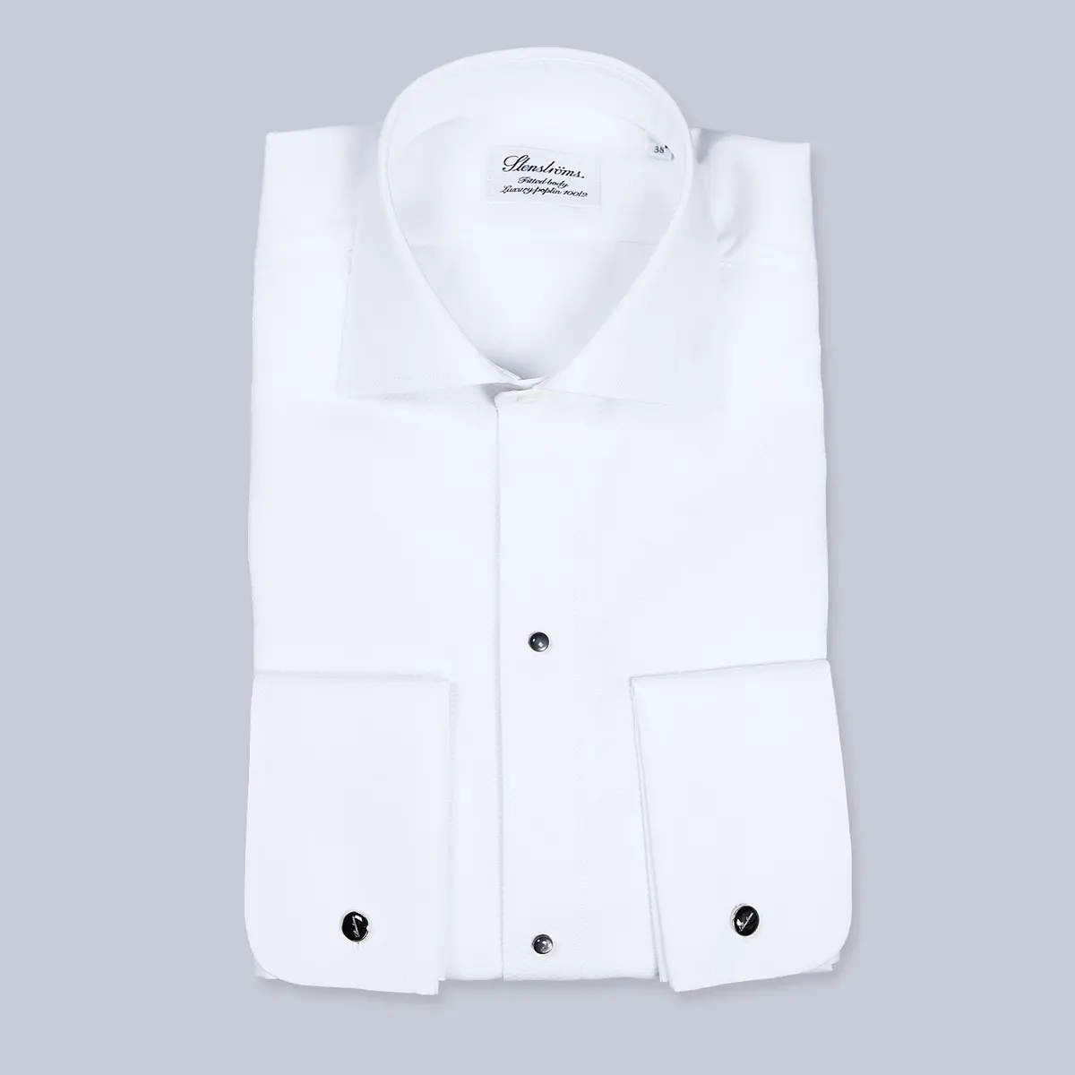 White Pique Front Fitted Body Tuxedo Shirt 1
