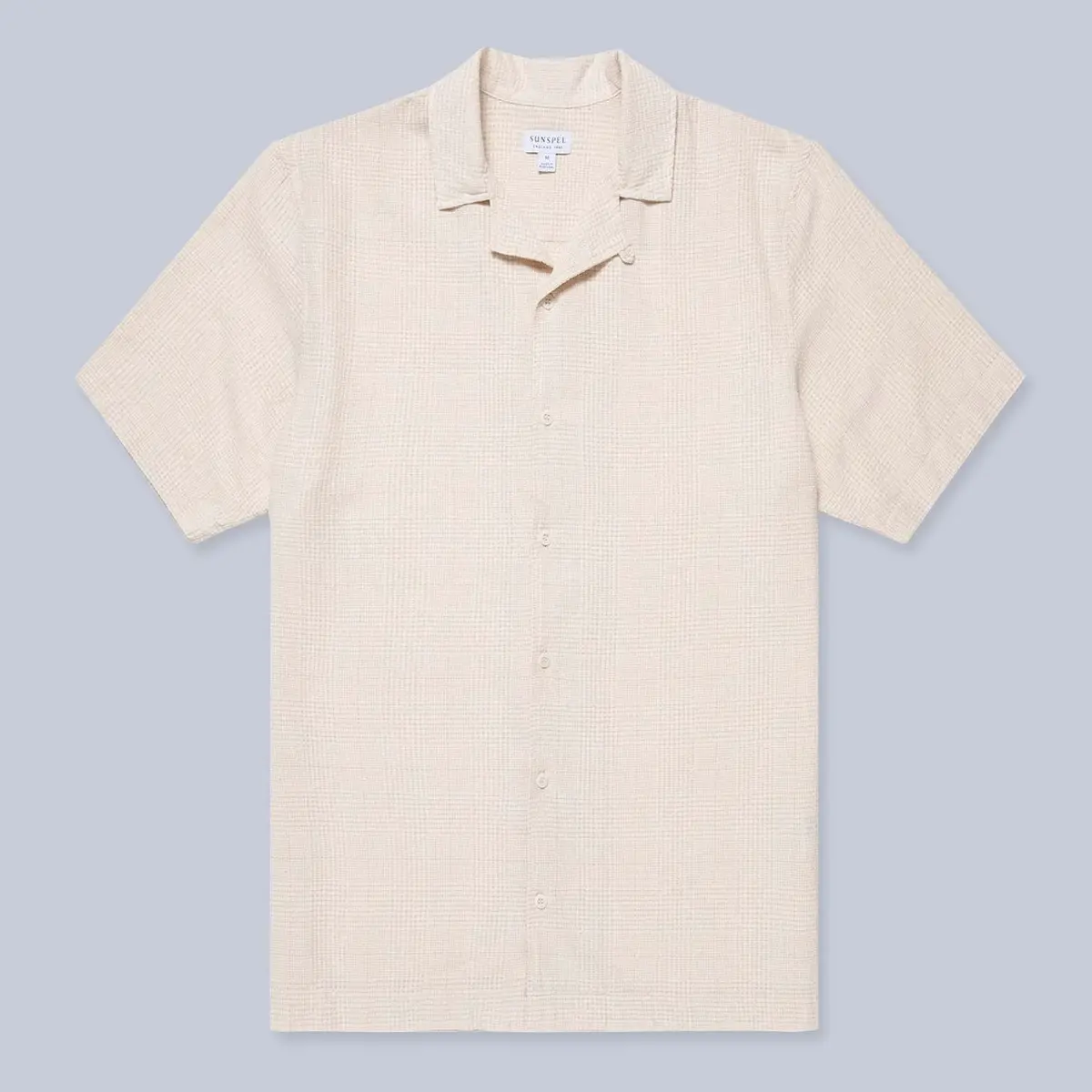 Ecru Loose Weave Check Camp Collar Shirt 1
