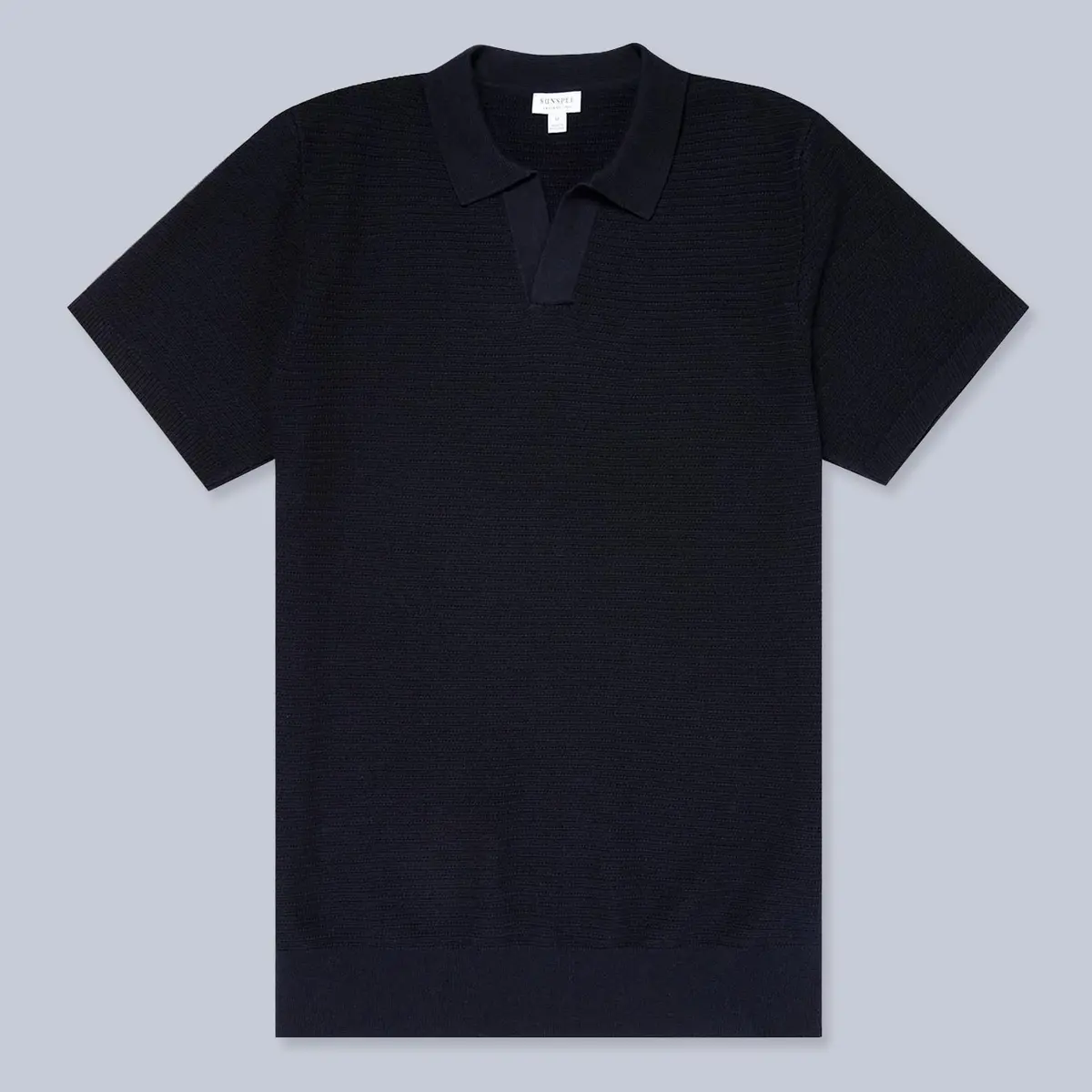 Navy Short Sleeve Open Textured Polo Shirt 1