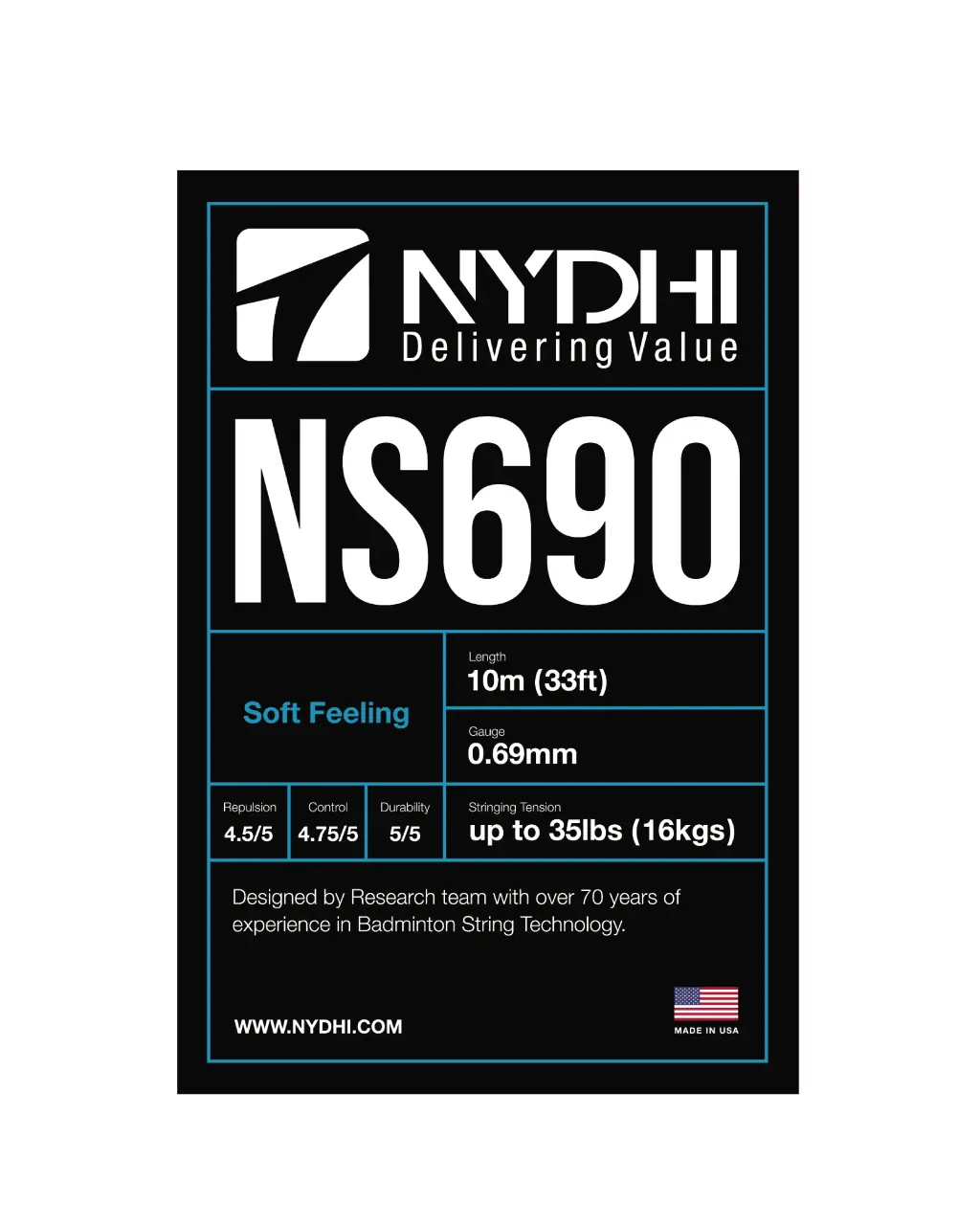 Nydhi Ns690 (Durability) Badminton String Set (10M) 1
