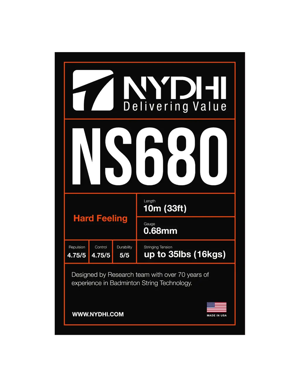 Nydhi Ns680 (Repulsion & Durability) Badminton String Set (10M) 1