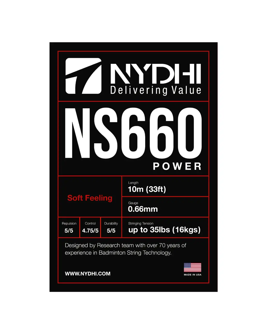 Nydhi Ns660 Power (Repulsion) Badminton String Set (10M) 1