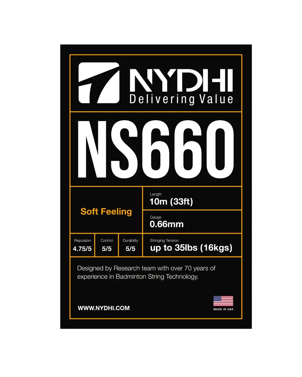 Nydhi Ns660 (Control) Badminton String Set (10M) 1